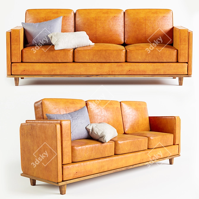 Luxury Brown Leather Sofa 3D model image 1