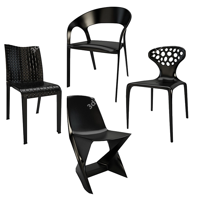 Sleek Black Plastic Chairs 3D model image 1