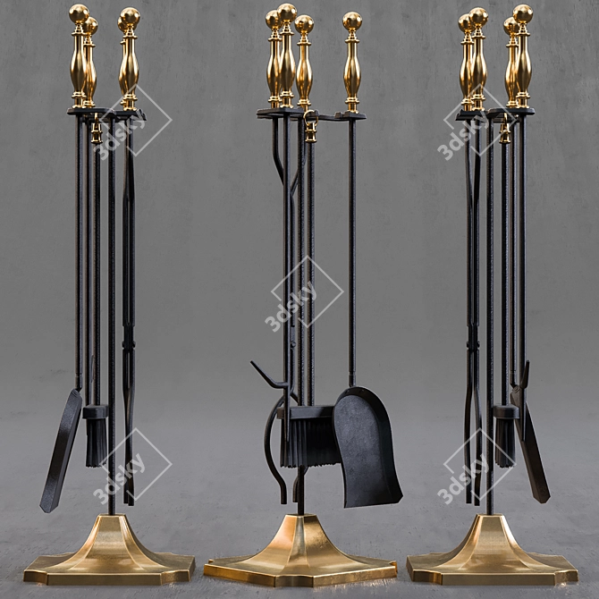 Premium Hearth Tool Set 3D model image 1