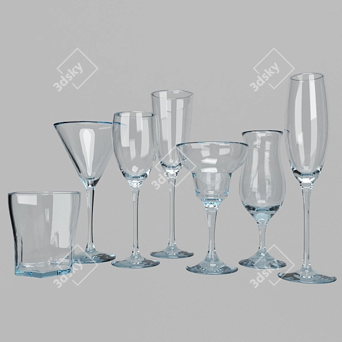 Elegant Glassware Set: Wine, Whiskey, Margarita, Martini, Hurricane 3D model image 1