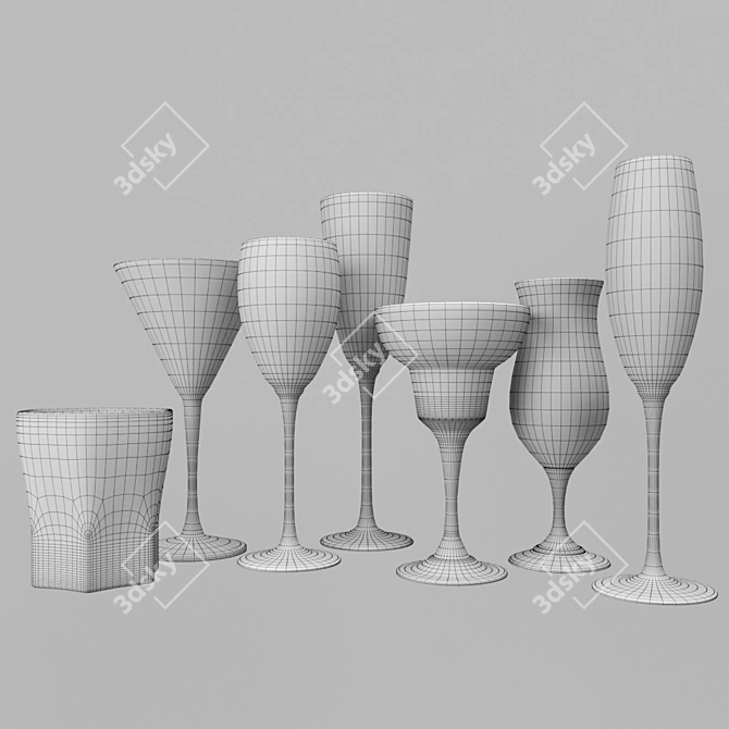 Elegant Glassware Set: Wine, Whiskey, Margarita, Martini, Hurricane 3D model image 2