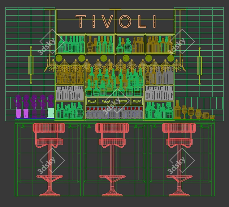 Tivoli Bar Set with Bar Counter 3D model image 3