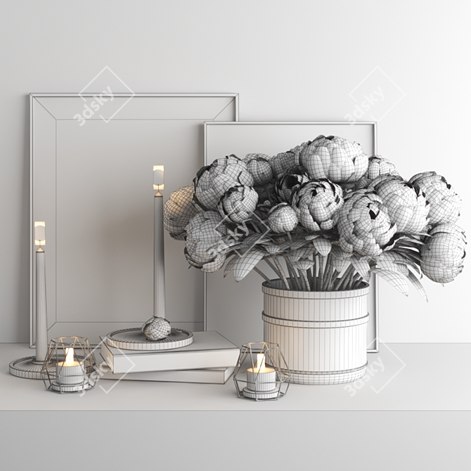 Blossoming Beauty: Peony Poly Art 3D model image 3