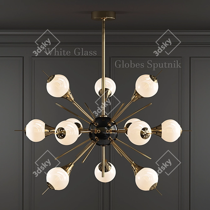 White Glass Sputnik Chandelier 3D model image 1