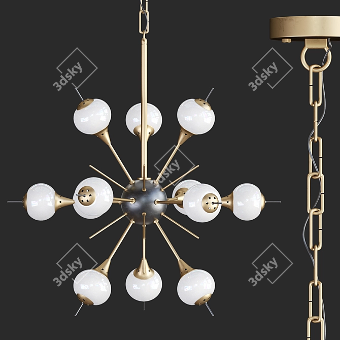 Sleek White Glass Sputnik Chandelier 3D model image 1