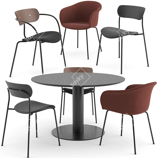 Modern Scandinavian Dinning Set 3D model image 1