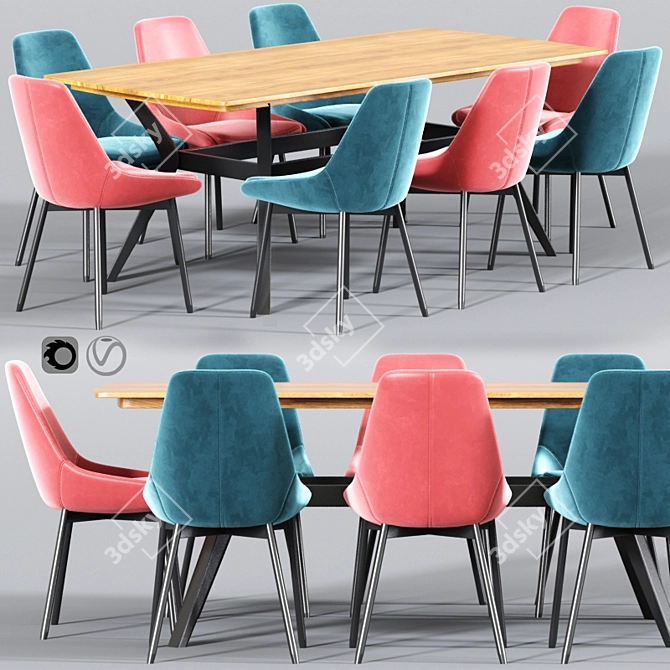 Modern Alfie Dining Set 3D model image 1