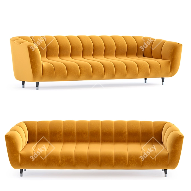 Vintage Velvet 3-Seater Sofa 3D model image 1