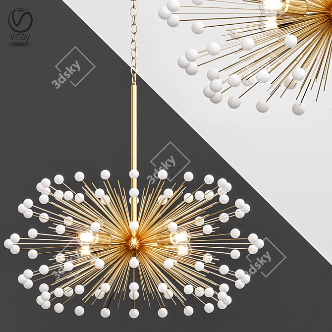 Oceanic Elegance: White Beaded Urchin Chandelier 3D model image 1