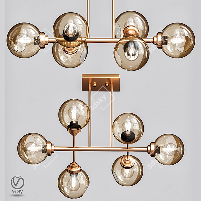 Bubble Glass Chandelier Brass 3D model image 1