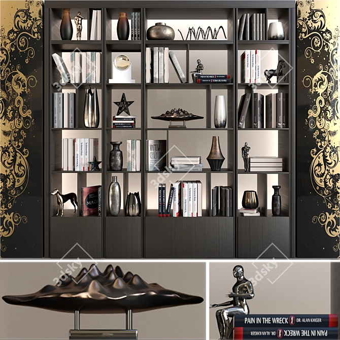 Elegant Bookcase with Vase & Figurine 3D model image 1