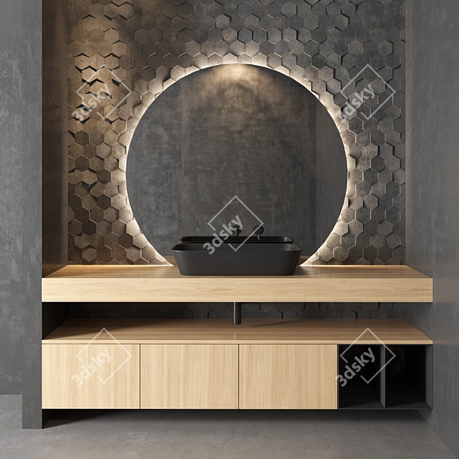 Nerolab Wood Veneer Vanity: Elegant Wall-Mounted Unit 3D model image 1