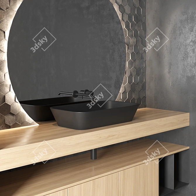 Nerolab Wood Veneer Vanity: Elegant Wall-Mounted Unit 3D model image 2