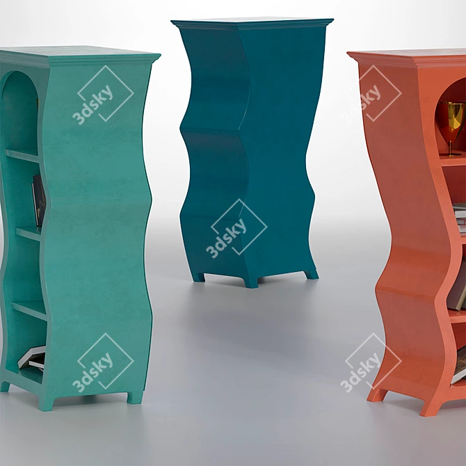 Flowing Curves Bookcase: Ample Storage & Artistry 3D model image 2