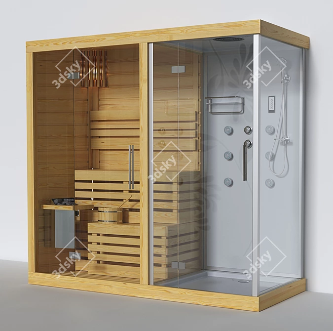 Finnish Sauna with Shower: Compact and Luxurious 3D model image 1