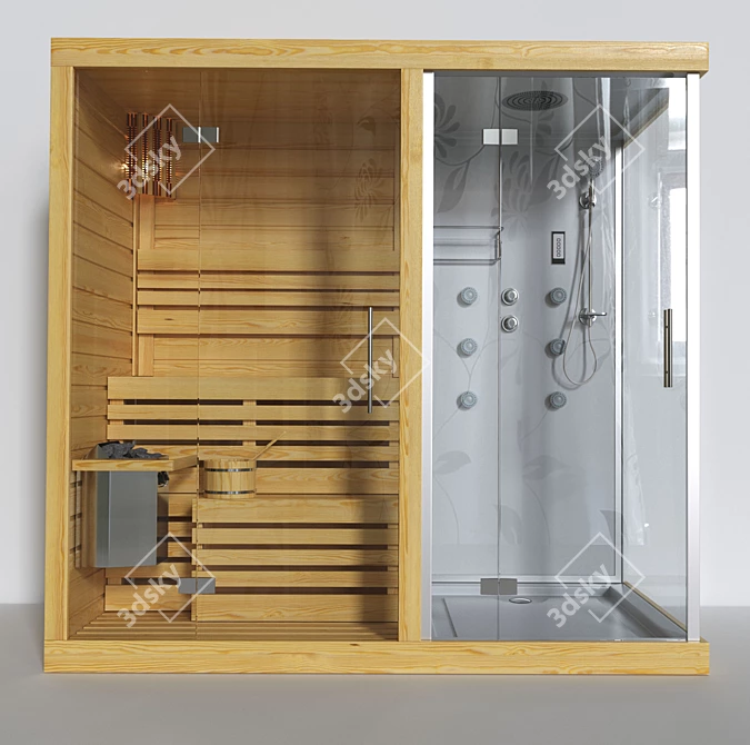 Finnish Sauna with Shower: Compact and Luxurious 3D model image 3