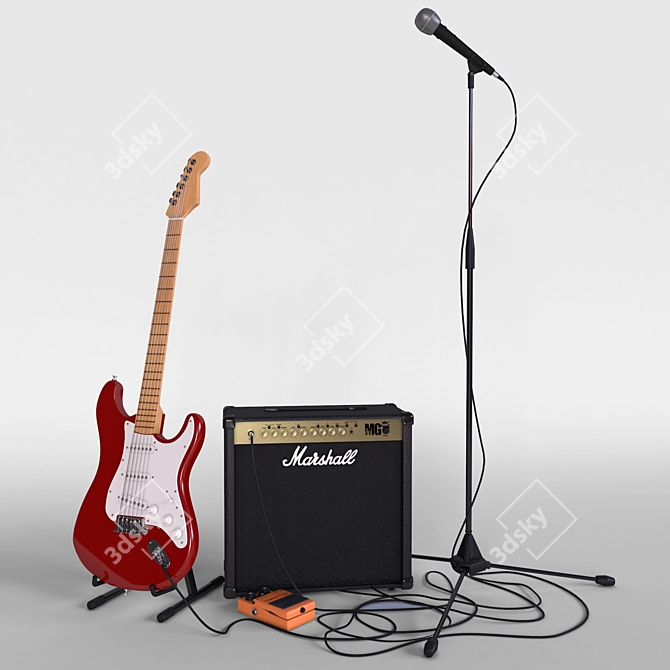 Musician's Set: Electric Guitar, Amplifier, Microphone 3D model image 1