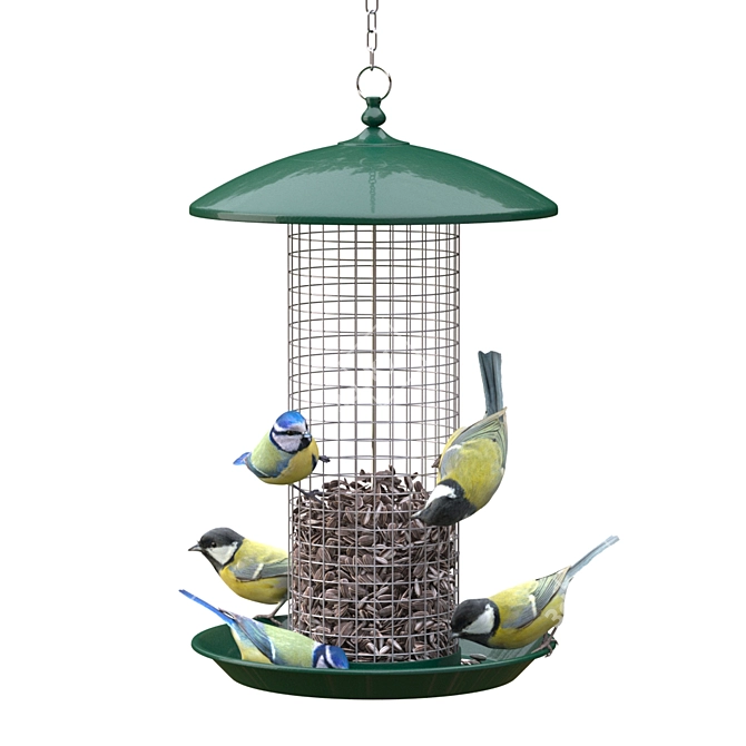 Garden Bird Feeder with Great Tits and Blue Tits 3D model image 1