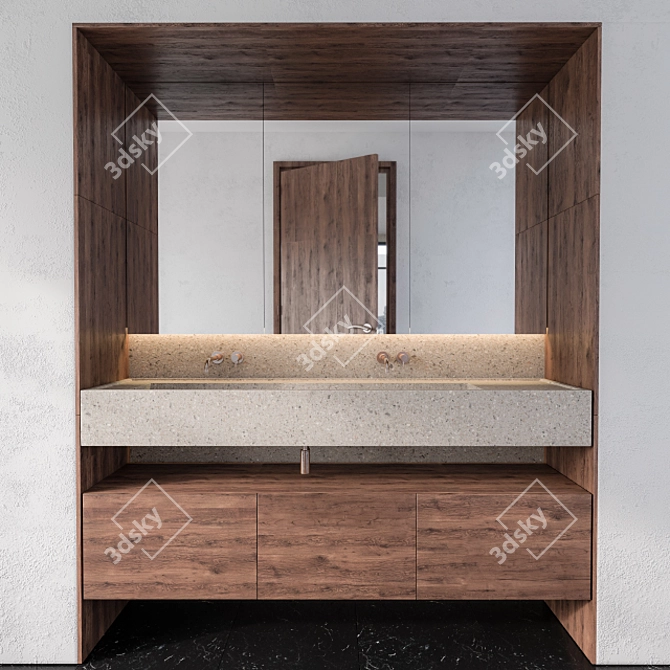 Elegant Wood & Concrete Wash Basin 3D model image 1