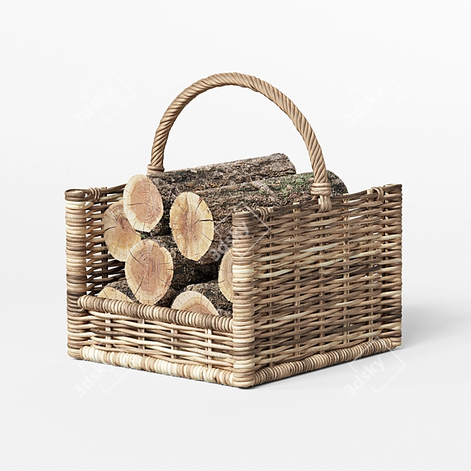 Rustic Rattan Log Holder 3D model image 1