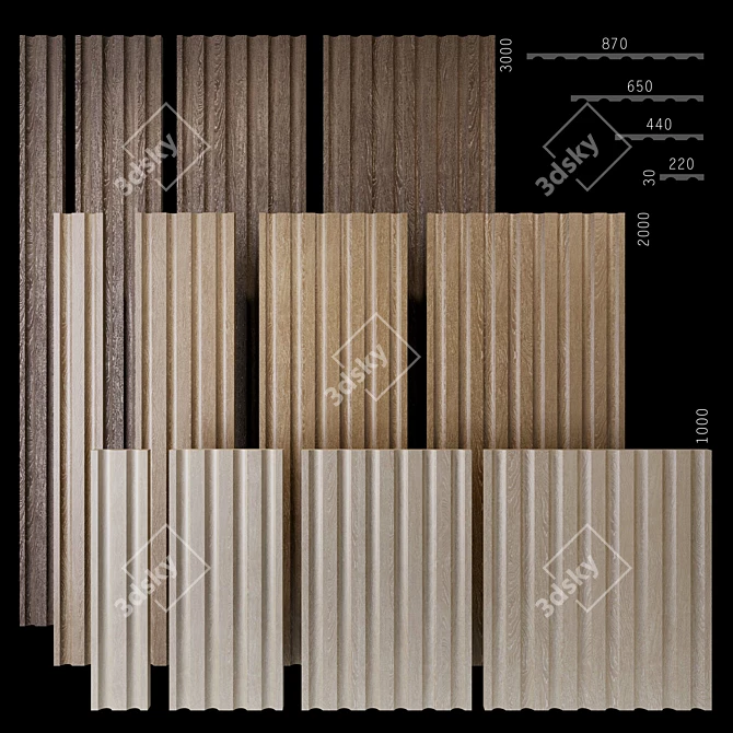 Rustic Wood Corrugated Panels 3D model image 1