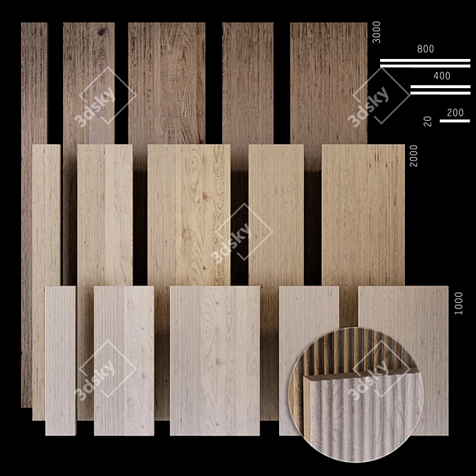 Corrugated Wood Panels for Furniture & Décor 3D model image 1