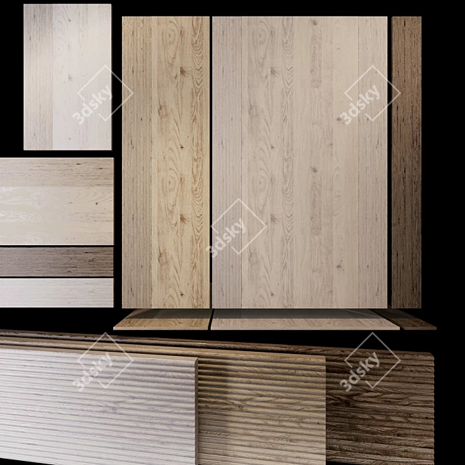 Corrugated Wood Panels for Furniture & Décor 3D model image 2