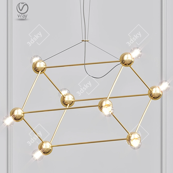 Golden Atom Pendant Chandelier 3D model image 1