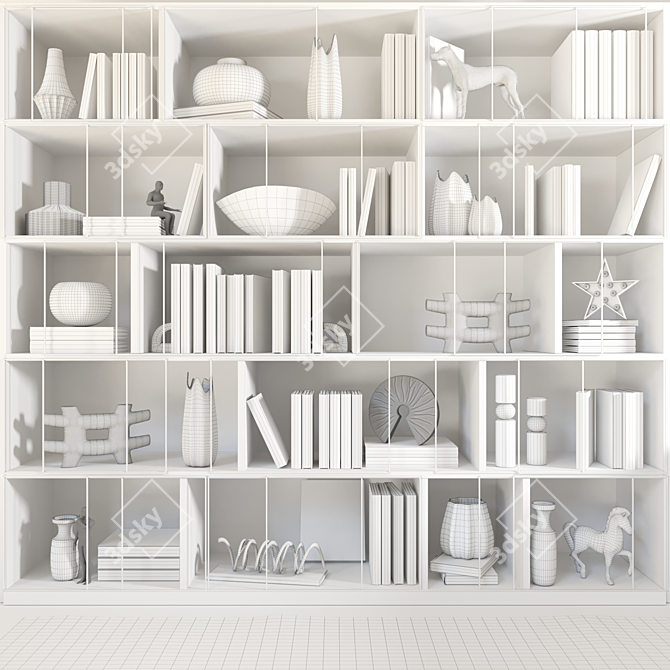 Elegant Bookcase with Statuette 3D model image 2