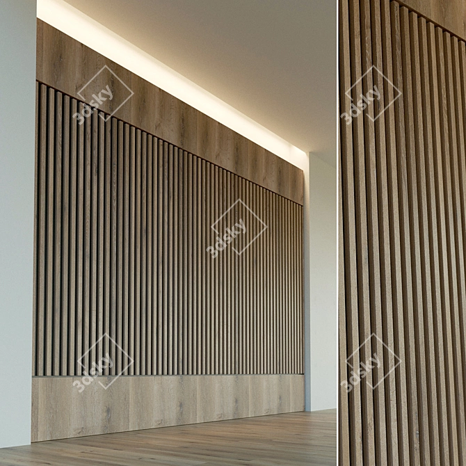 Wooden 3D Wall Panel - Decorative and Versatile 3D model image 1