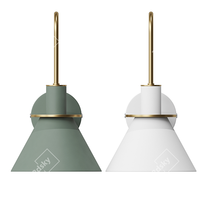 Title: Industrial Brass Cone Pendant Lamp 3D model image 2