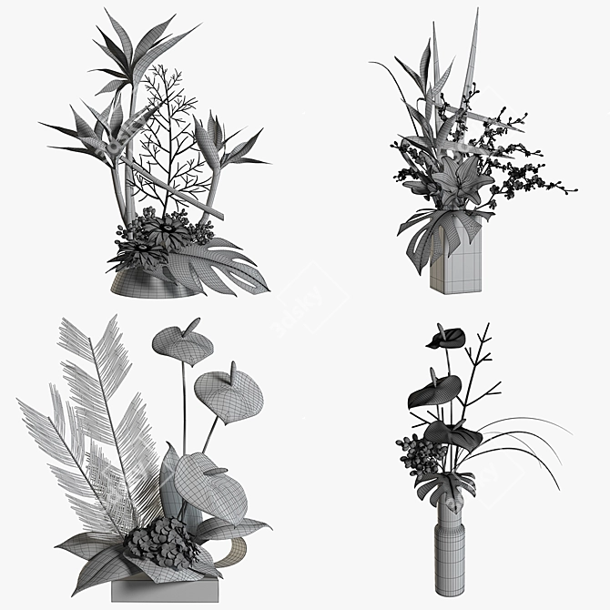 Tropical Blossom Bouquets: Anthurium, Gerbera, Lily 3D model image 2