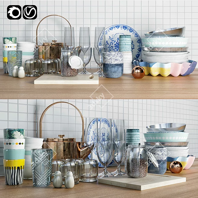 5-Piece Kitchen Accessory Set 3D model image 1