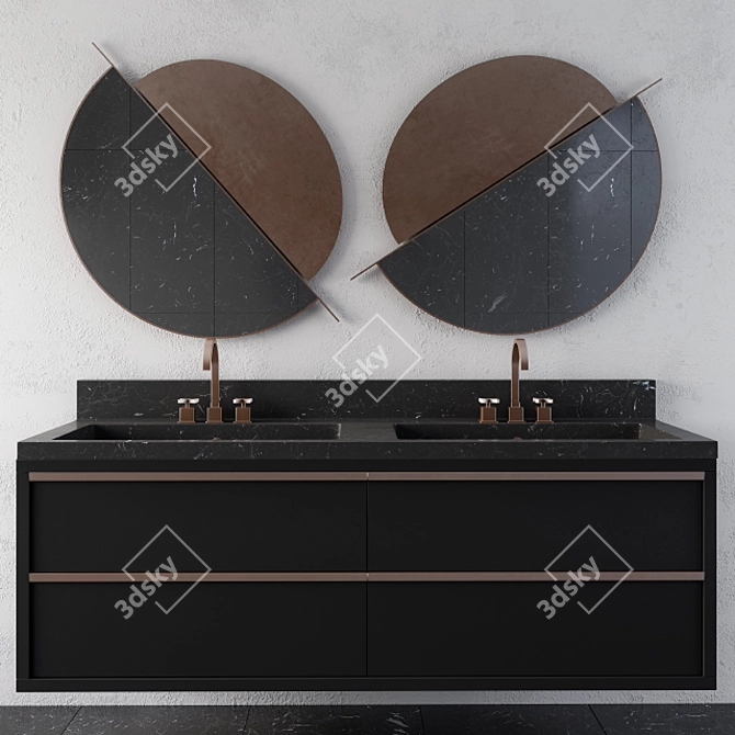 Sleek Black Brass Cooper Bathroom 3D model image 1