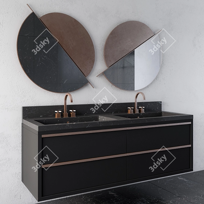 Sleek Black Brass Cooper Bathroom 3D model image 2