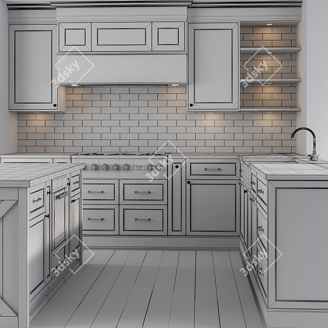 Modern Gray Kitchen Set 3D model image 2