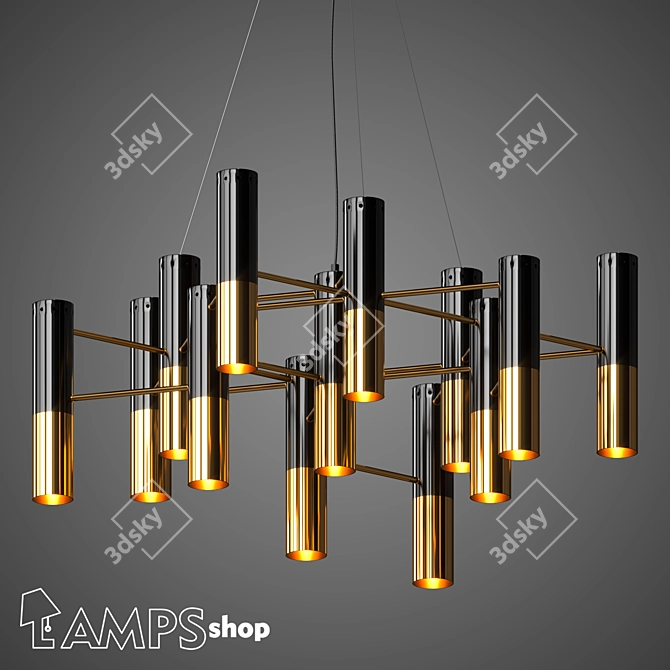 Gold and Black Chandelier: Elegant Lighting Fixture 3D model image 1