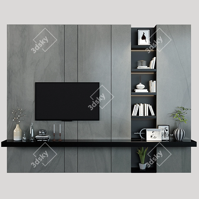 Sleek TV Stand - 12" Shelf 3D model image 1