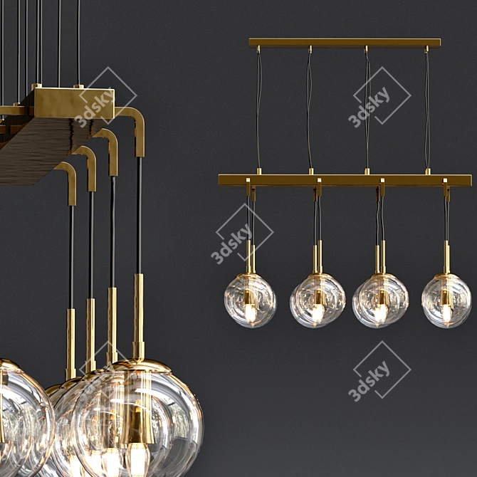 Sleek Rectangle Smoked Glass Chandelier 3D model image 1