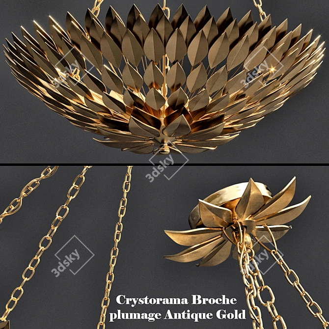 Antique Gold Plumage Chandelier 3D model image 1