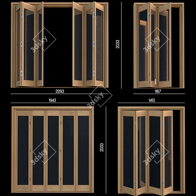 Oak Marston Clear Glass Folding Door 3D model image 3