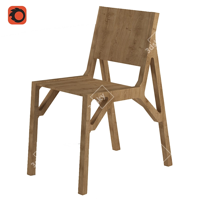 Elegant Wooden Chair - 80cm Height 3D model image 1