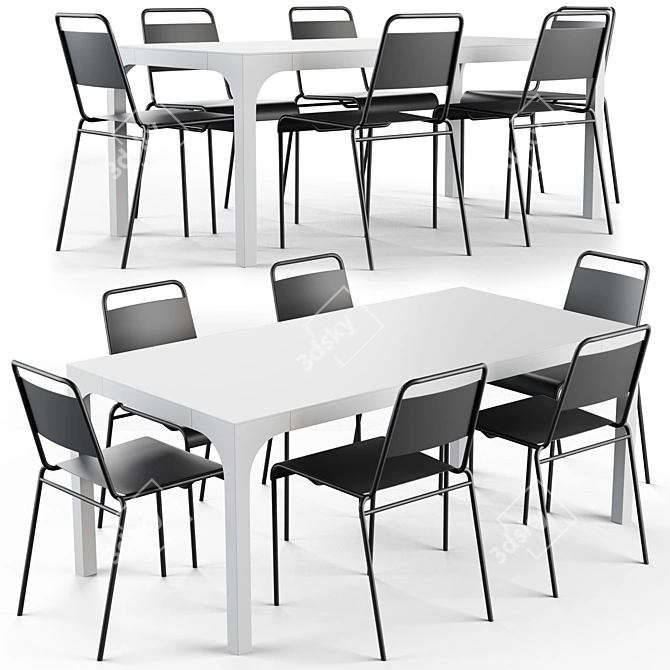 Aqua Virgio Dining Set: CB2 Table & Lucinda Stacking Chairs 3D model image 1