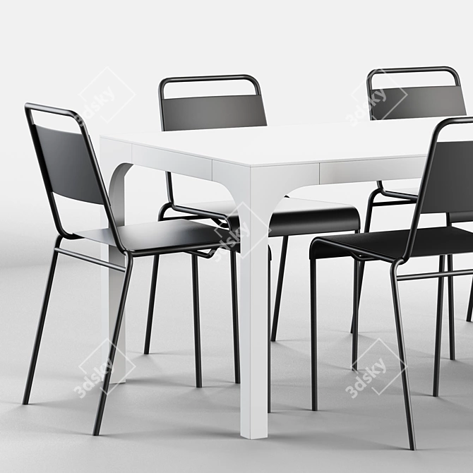 Aqua Virgio Dining Set: CB2 Table & Lucinda Stacking Chairs 3D model image 2