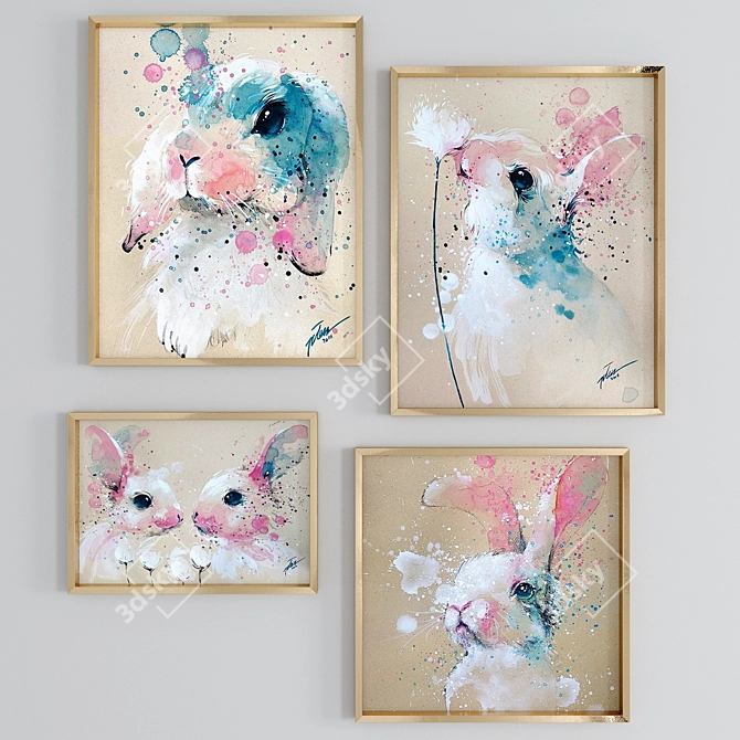 Whimsical Rabbit Art Set 3D model image 1