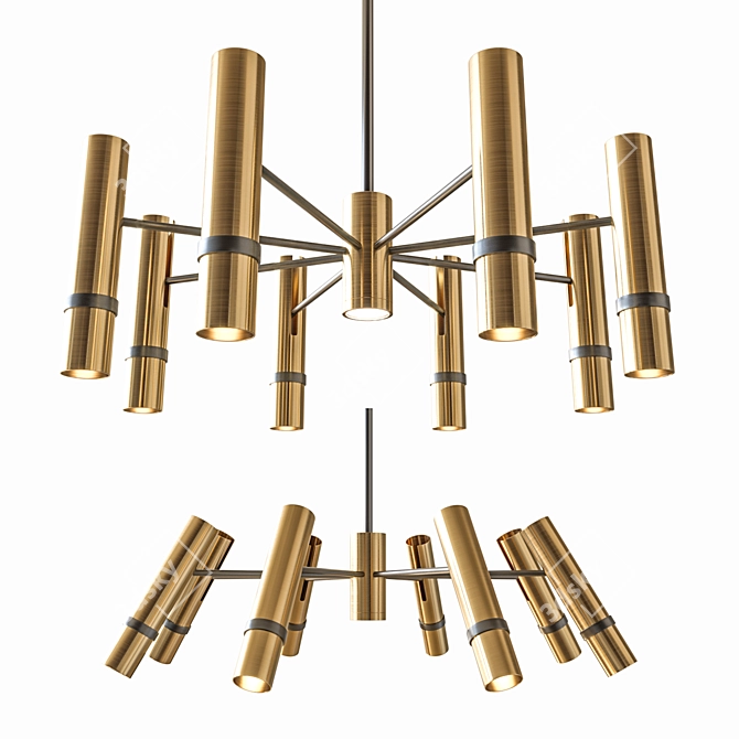 Industrial Brass Pendant Chandelier 3D model image 1