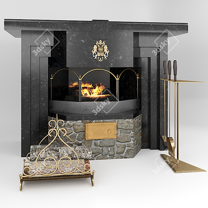 Glossy PBR Fireplace 3D model image 1
