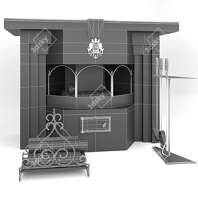 Glossy PBR Fireplace 3D model image 2