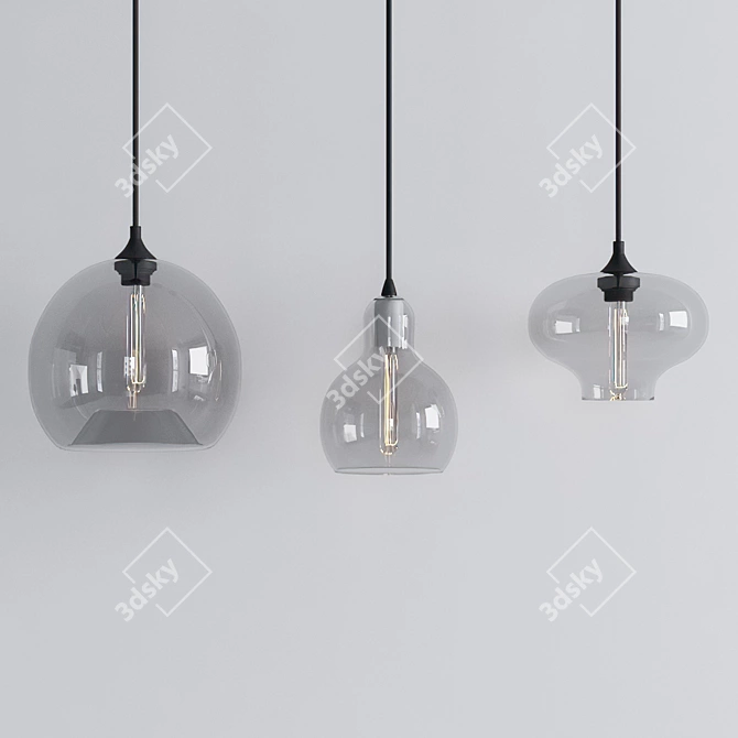 Moonlight 1-Light Pendant: Transparent Shade, Black Finish 3D model image 1