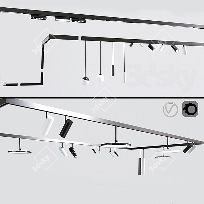 Versatile Ceiling Track Light 3D model image 2